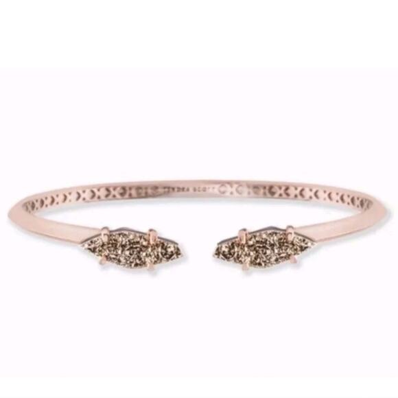 Kendra Scott Bianca Iridescent Rose Gold Druzy Bangle Bracelet‎ Half Open Cuff - Picture 1 of 9